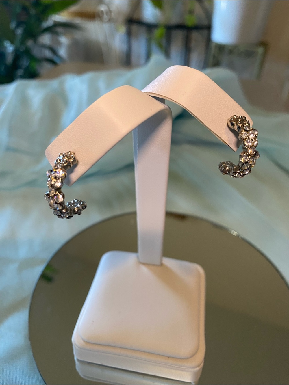 CLEAR CRYSTAL HALF HOOP EARRINGS